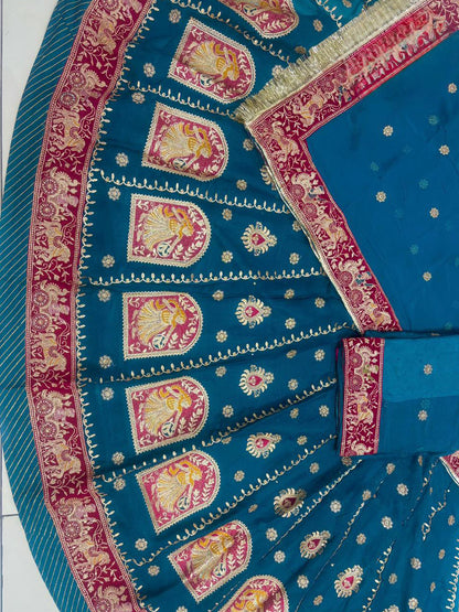Blue Premium Vintage Gorgette Rajputi Poshak – 4 Meter Flare Wedding Wear for Women-91938 (Copy)