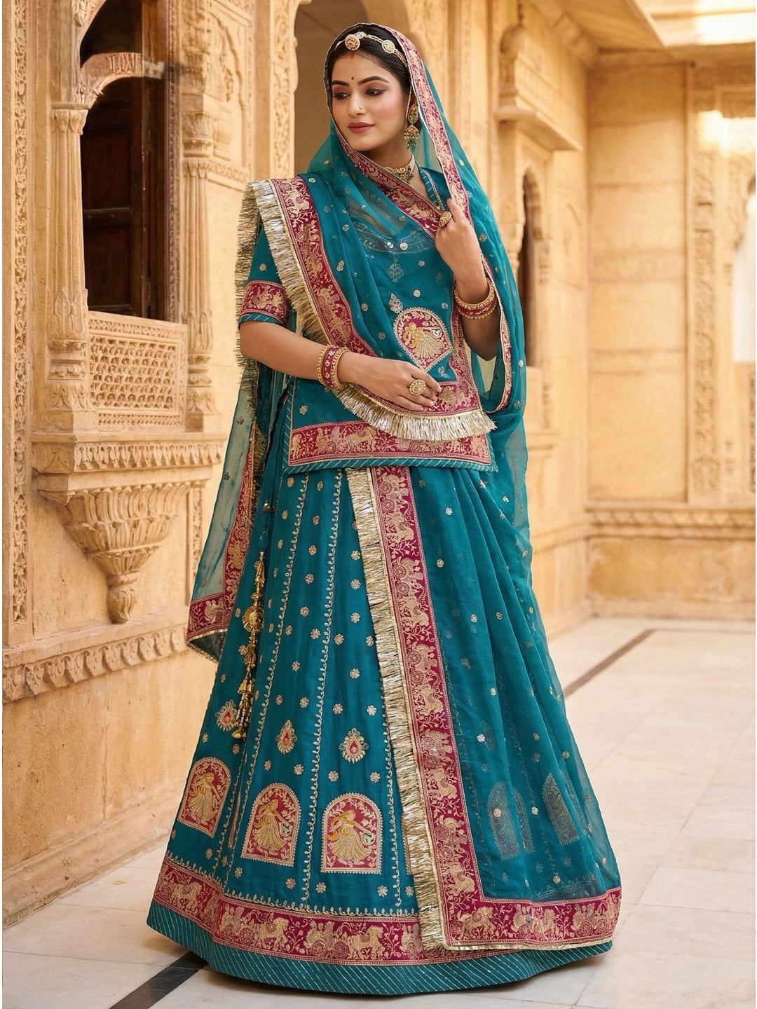 Blue Premium Vintage Gorgette Rajputi Poshak – 4 Meter Flare Wedding Wear for Women-91938 (Copy)
