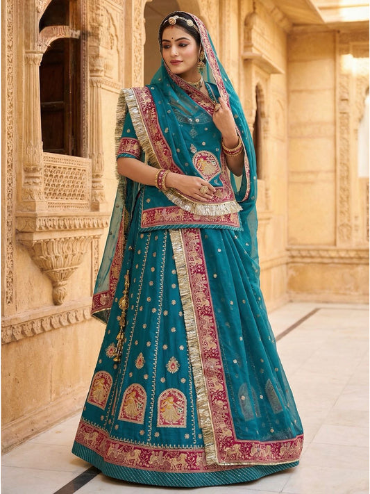 Blue Premium Vintage Gorgette Rajputi Poshak – 4 Meter Flare Wedding Wear for Women-91938 (Copy)