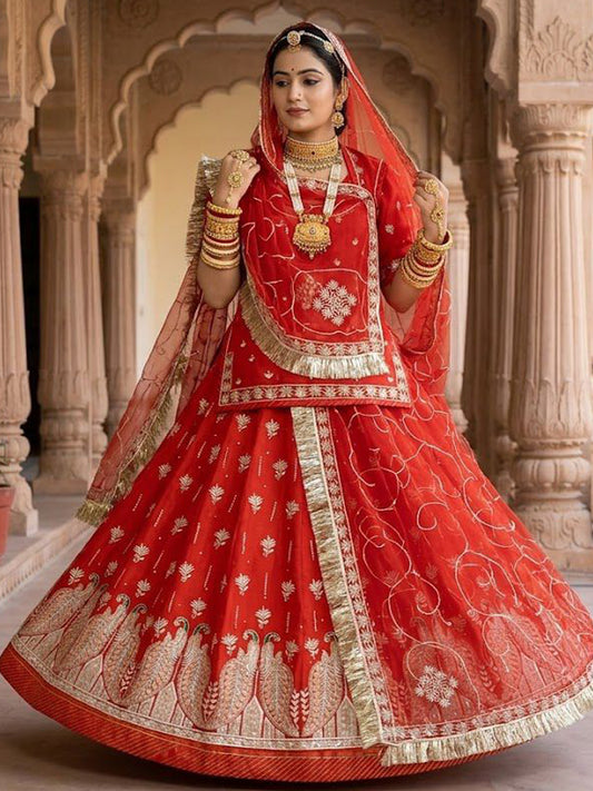 Orange Half Pure Rajputi Poshak with Traditional Lafa and Sequence Work-91926