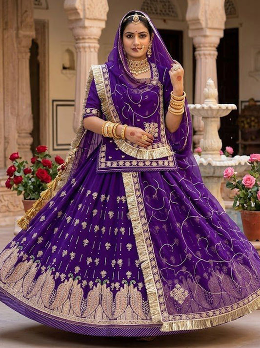 Blue Half Pure Rajputi Poshak with Traditional Lafa and Sequence Work-91927