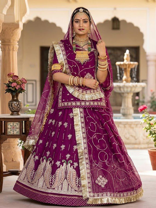 Purple Half Pure Rajputi Poshak with Traditional Lafa and Sequence Work-91928