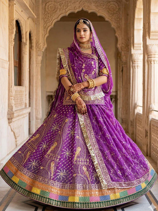 Purple Premium Royal Pure Rajputi Poshak – 4 Meter Flare Wedding Wear for Women-91914