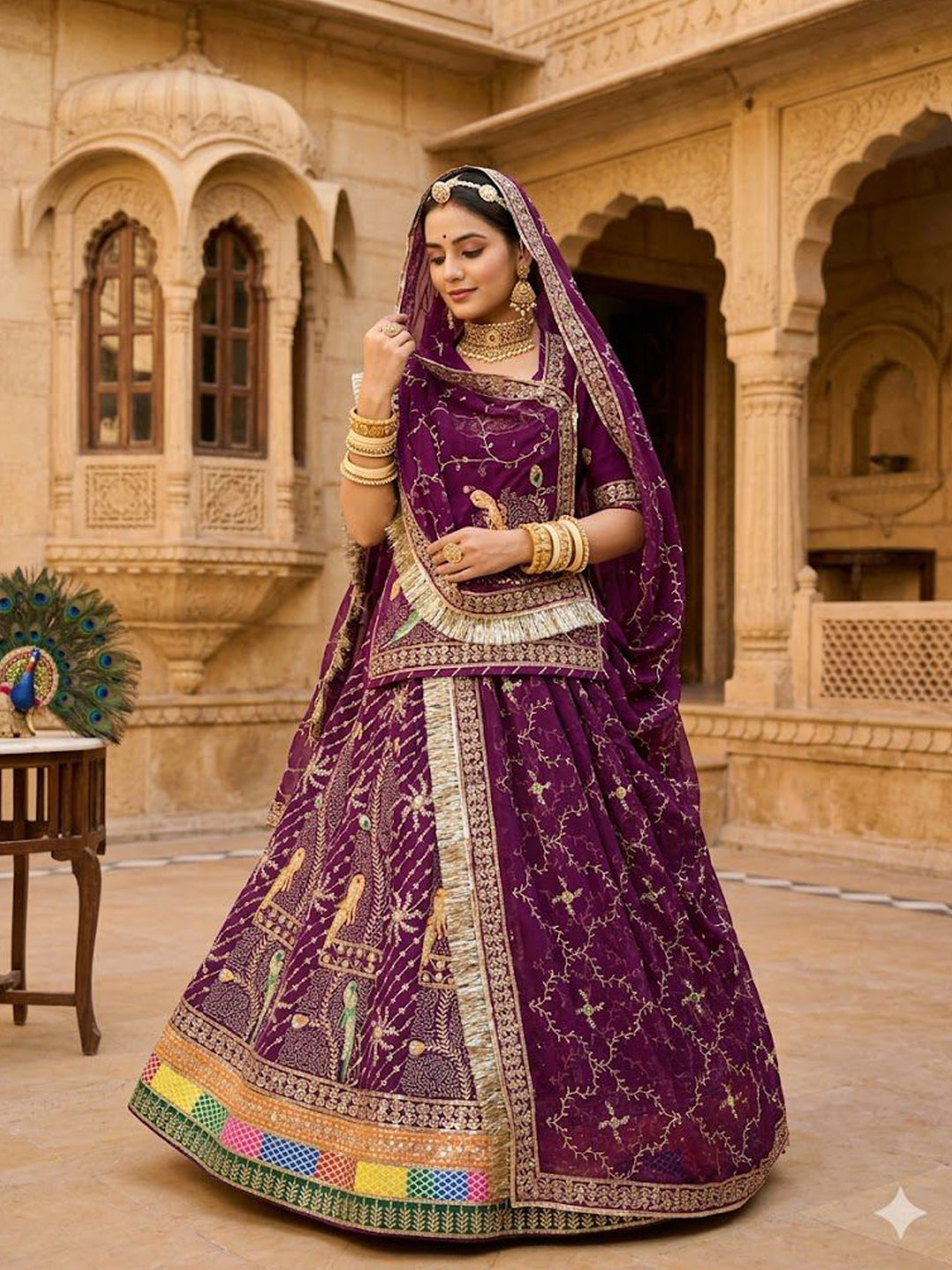 Purple Premium Royal Pure Rajputi Poshak – 4 Meter Flare Wedding Wear for Women-91916