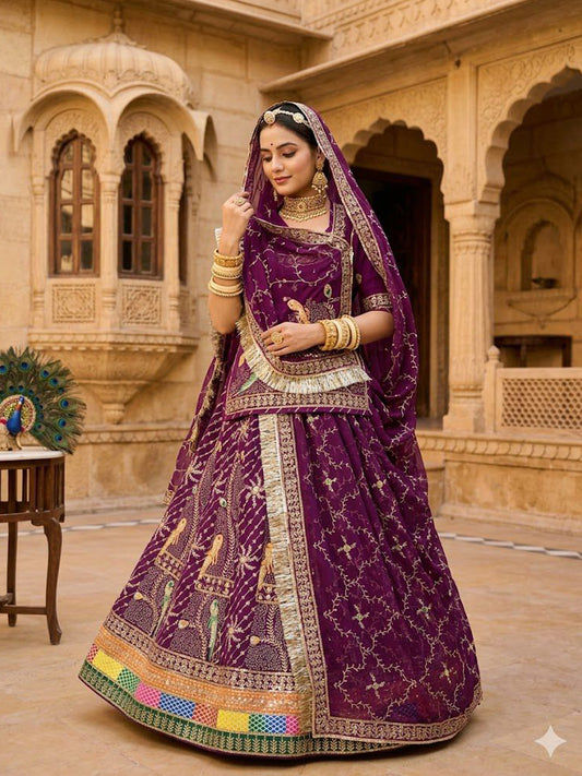 Purple Premium Royal Pure Rajputi Poshak – 4 Meter Flare Wedding Wear for Women-91916