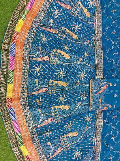 Blue Premium Royal Pure Rajputi Poshak – 4 Meter Flare Wedding Wear for Women-91913
