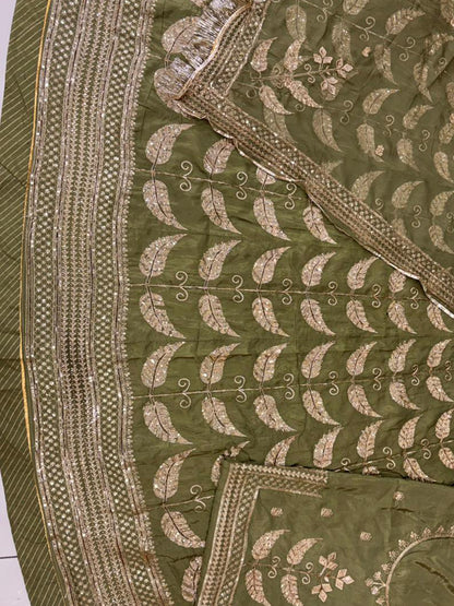 Mehendi Green Premium Crepe Silk Wedding Wear Vintage Rajputi Poshak for Women -91909