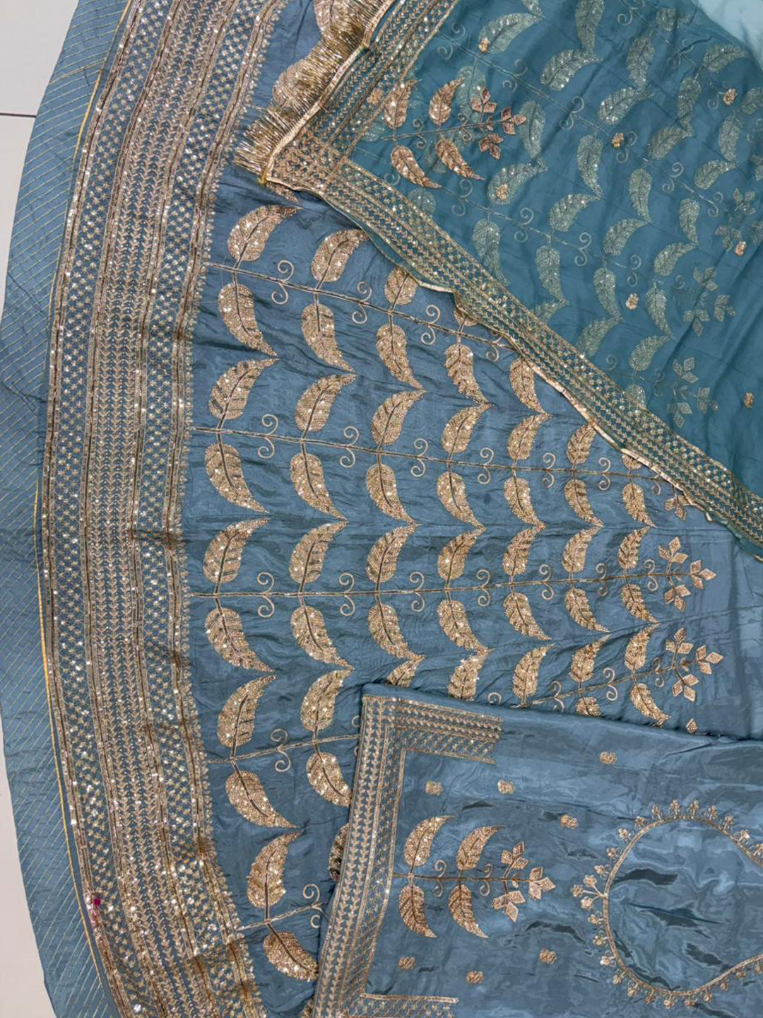 Light Grey Premium Crepe Silk Wedding Wear Vintage Rajputi Poshak for Women -91911