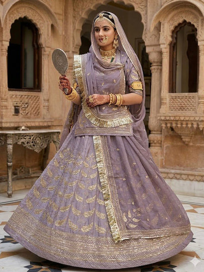 Light Purple Premium Crepe Silk Wedding Wear Vintage Rajputi Poshak for Women -91910