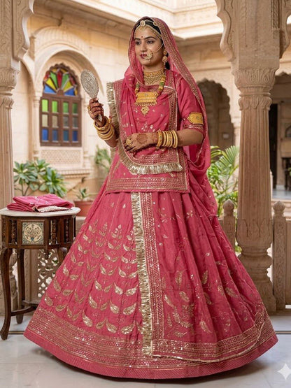 Red Premium Crepe Silk Wedding Wear Vintage Rajputi Poshak for Women -91912