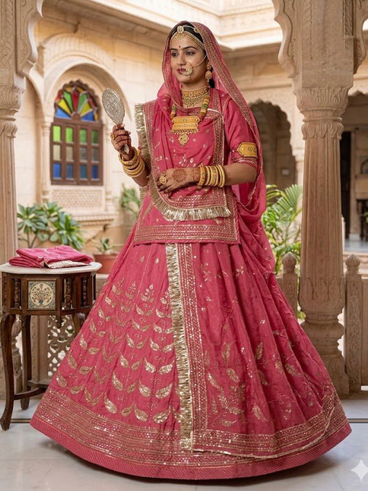 Red Premium Crepe Silk Wedding Wear Vintage Rajputi Poshak for Women -91912