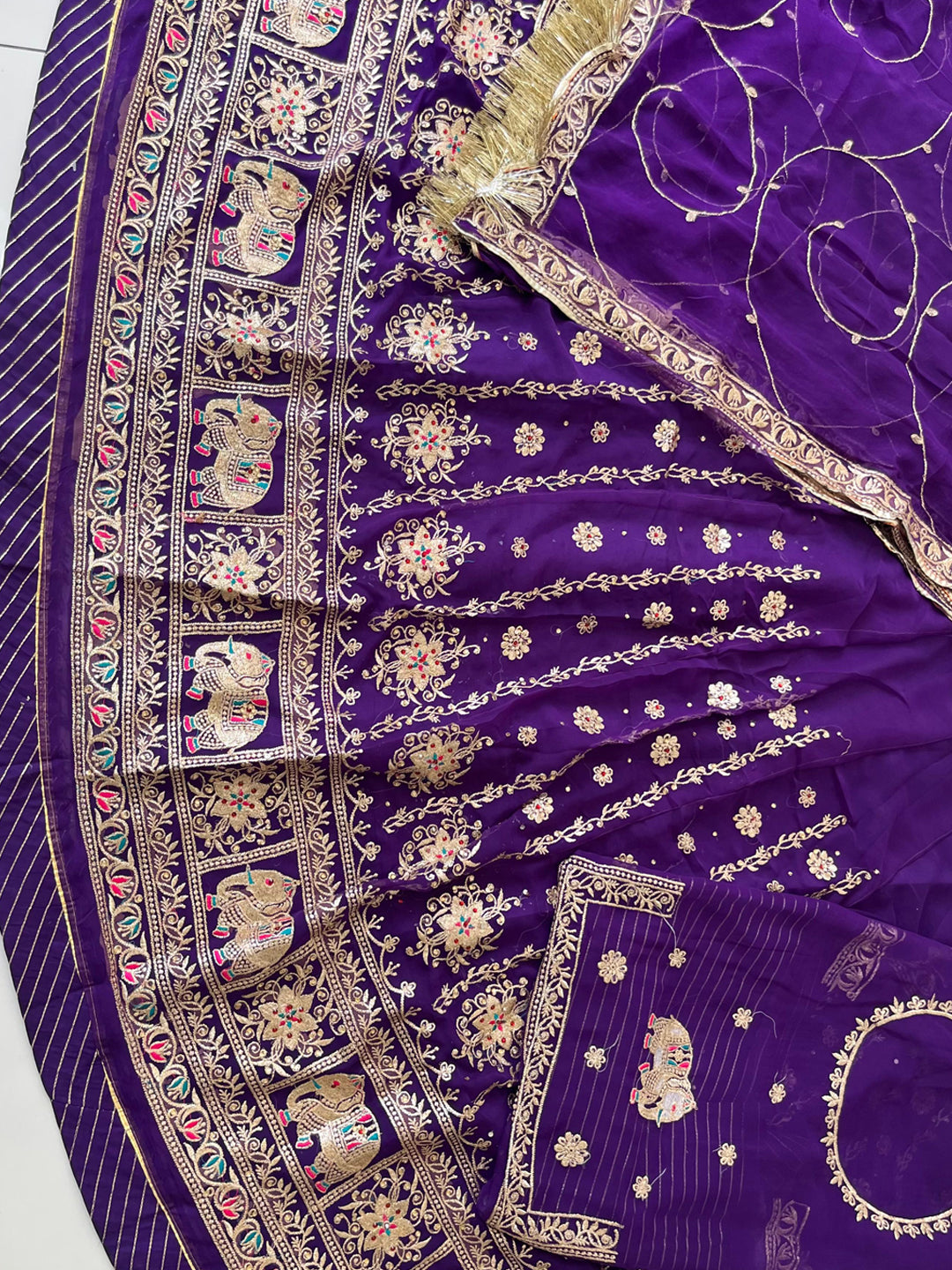 Purple Premium Half Pure Rajputi Poshak with Traditional Lafa and Sequence Work for Woman-91920