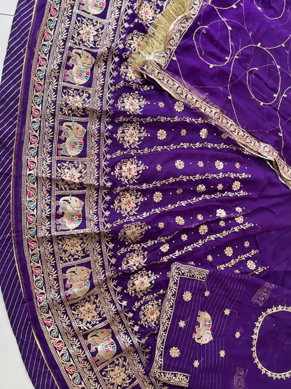 Purple Premium Half Pure Rajputi Poshak with Traditional Lafa and Sequence Work for Woman-91920