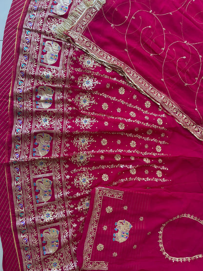 Pink Premium Half Pure Rajputi Poshak with Traditional Lafa and Sequence Work for Woman-91921