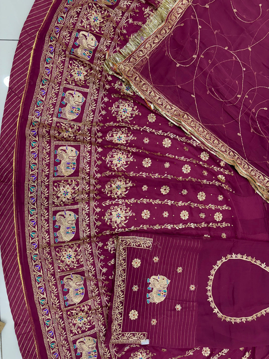 Purple Premium Half Pure Rajputi Poshak with Traditional Lafa and Sequence Work for Woman-91918