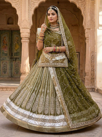 Premium Silk Wedding Wear Rajputi Poshak for Women in Green-91949