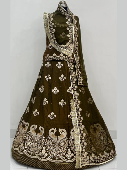 Premium Silk Wedding Wear Rajputi Poshak for Women in Mehendi Green-91948