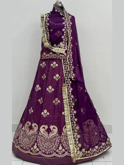Premium Silk Wedding Wear Rajputi Poshak for Women in Purple-91949