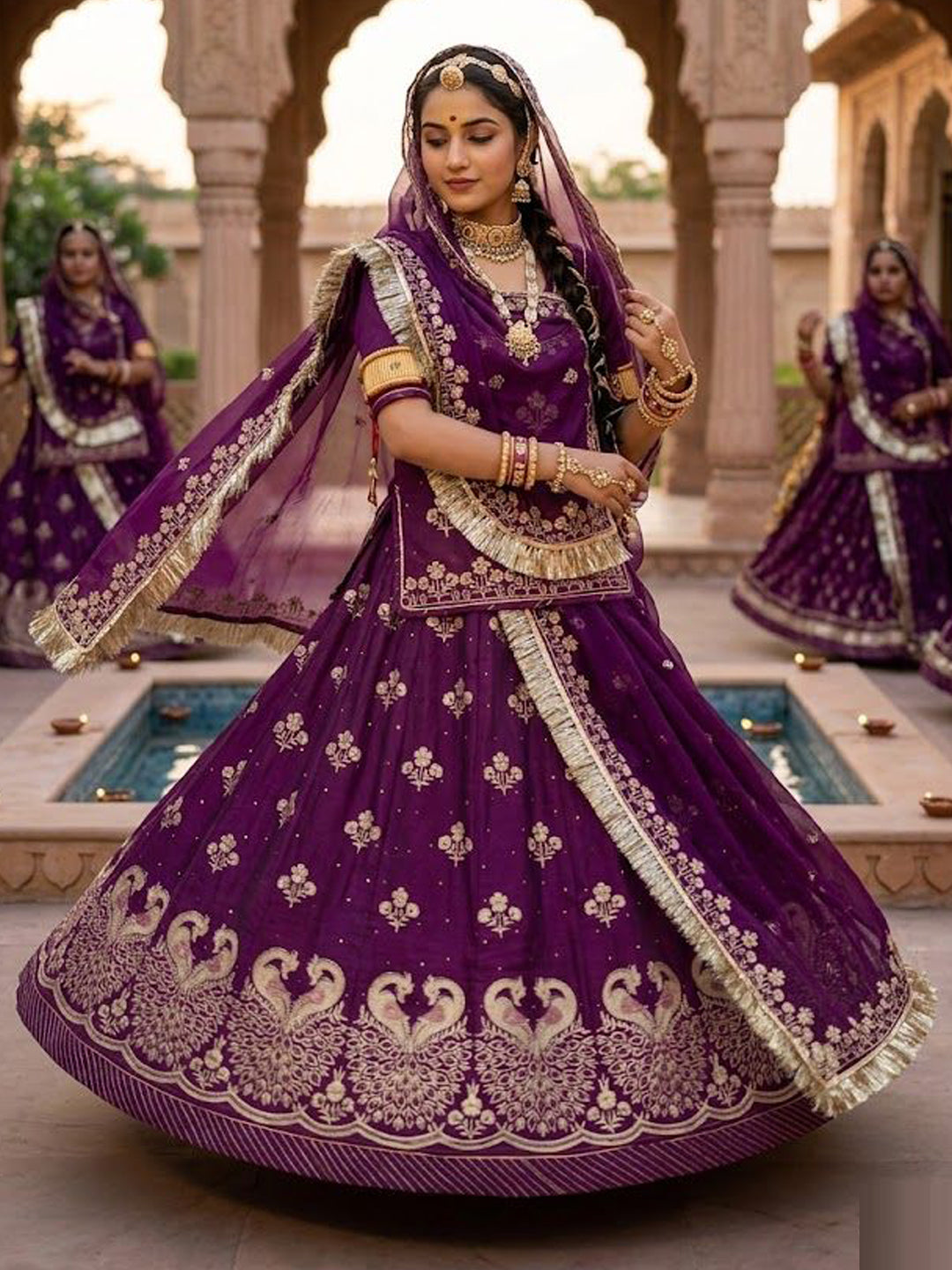 Premium Silk Wedding Wear Rajputi Poshak for Women in Purple-91949