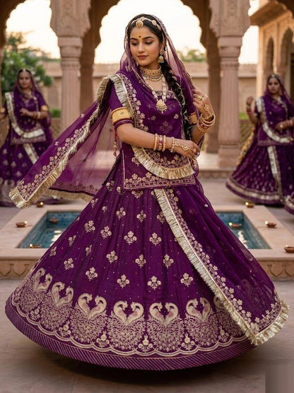 Premium Silk Wedding Wear Rajputi Poshak for Women in Purple-91949