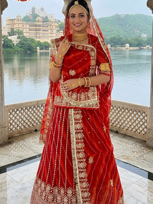 Royal Pure Lahariya Rajputi Poshak Set | Traditional Festive Wear for Women-91979