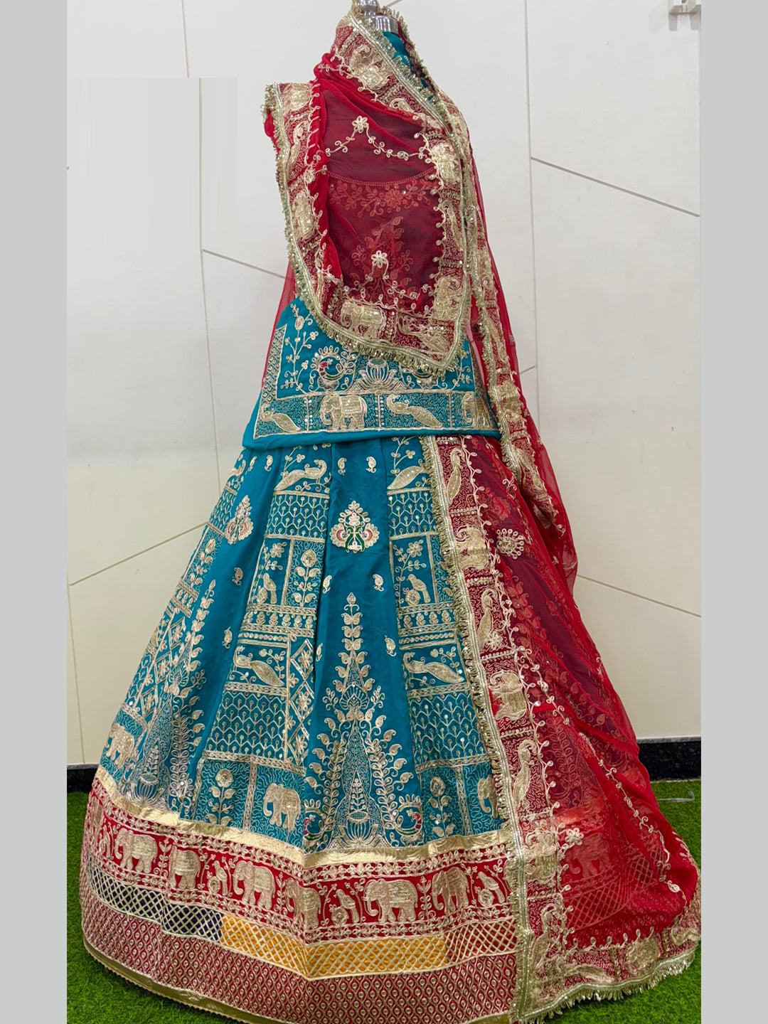 Royal Contrast Fandy Silk Rajputi Poshak Set with Grand 5 Meter Volume Flare-91972