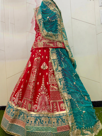 Royal Contrast Fandy Silk Rajputi Poshak Set with Grand 5 Meter Volume Flare-91973