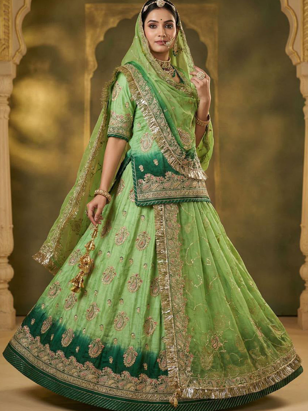 Double Shaded Upada Silk Rajputi Poshak | Wedding Partywear for Women-91971