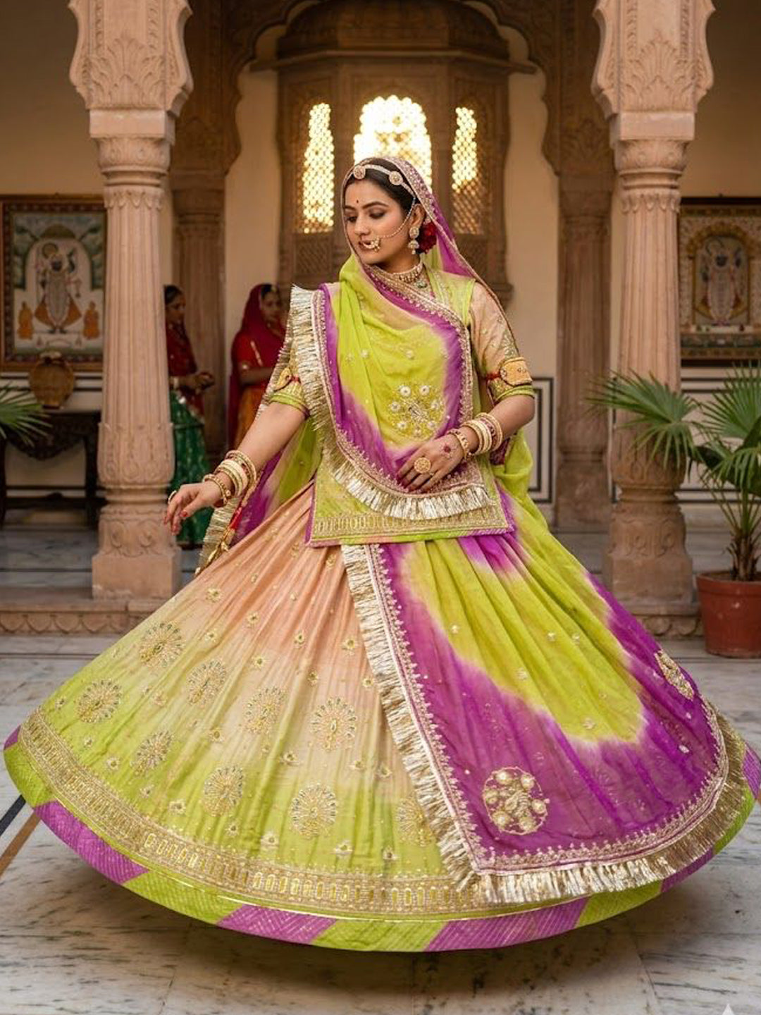 Double Shaded Gold Crush Rajputi Poshak | Wedding Partywear for Women-91966