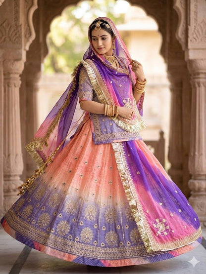 Double Shaded Gold Crush Rajputi Poshak | Wedding Partywear for Women-91967