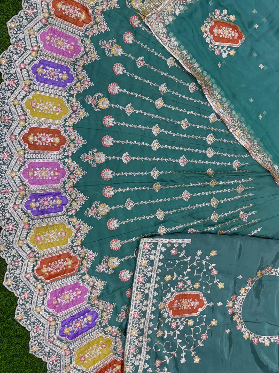 Premium Blue Fandy Silk Wedding Poshak – 4 Meter Volume Flare Partywear for Women -91962