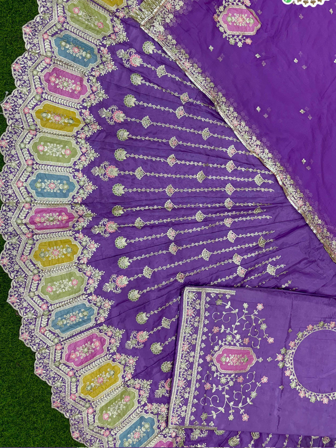 Premium Purple Fandy Silk Wedding Poshak – 4 Meter Volume Flare Partywear for Women -91963