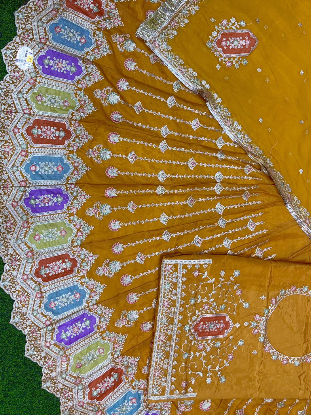 Premium Yellow Fandy Silk Wedding Poshak – 4 Meter Volume Flare Partywear for Women -91961