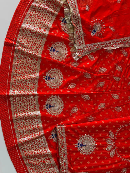 Banarshi 5.5 Meter flare Wedding Wear Rajputi Poshak for Women in Red -91956