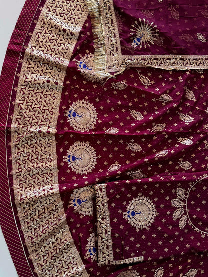 Banarshi 5.5 Meter flare Wedding Wear Rajputi Poshak for Women in Purple -91957