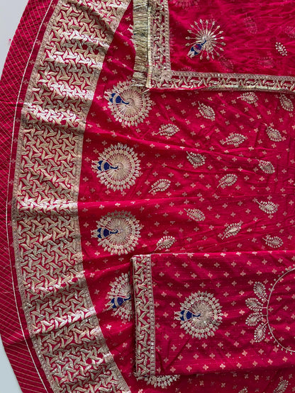 Banarshi 5.5 Meter flare Wedding Wear Rajputi Poshak for Women in Pink -91958