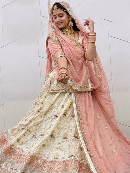 Designer Double-Shaded Blooming Silk Rajputi Poshak with 4-Meter Flare and Heavy Zari Work-91993