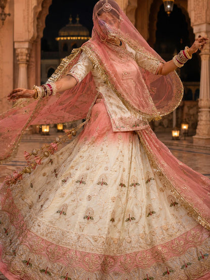 Designer Double-Shaded Blooming Silk Rajputi Poshak with 4-Meter Flare and Heavy Zari Work-91993