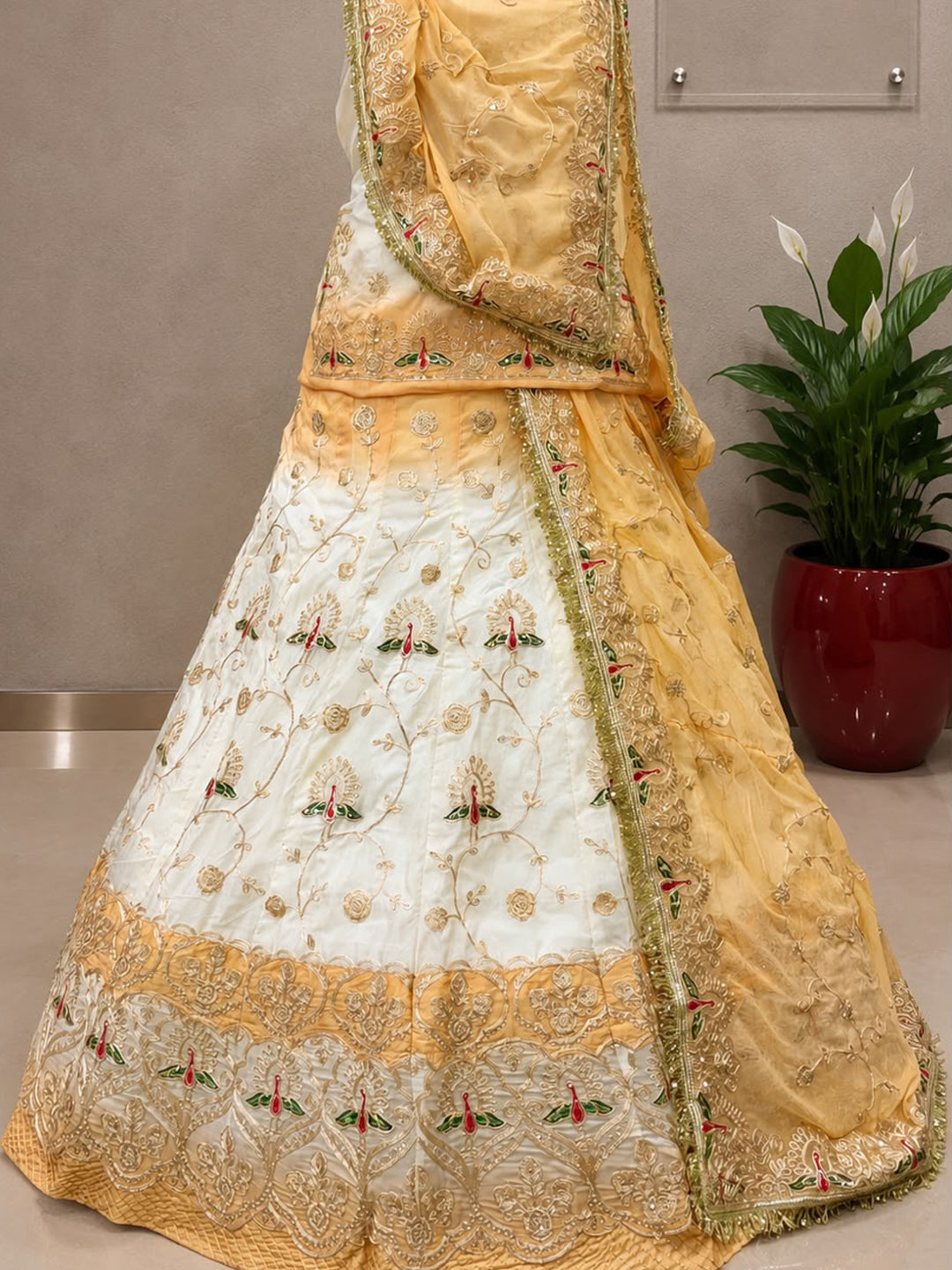 Designer Double-Shaded Blooming Silk Rajputi Poshak with 4-Meter Flare and Heavy Zari Work-91992