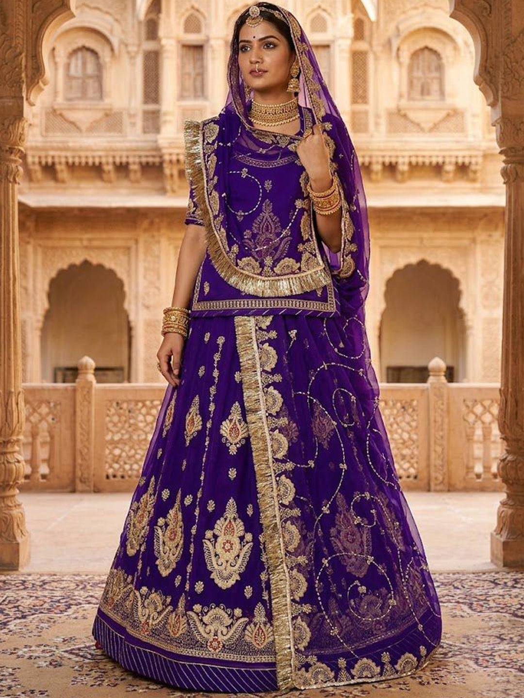 Blue Half Pure Rajputi Poshak with Heavy Gold Zari Sequence work -91991