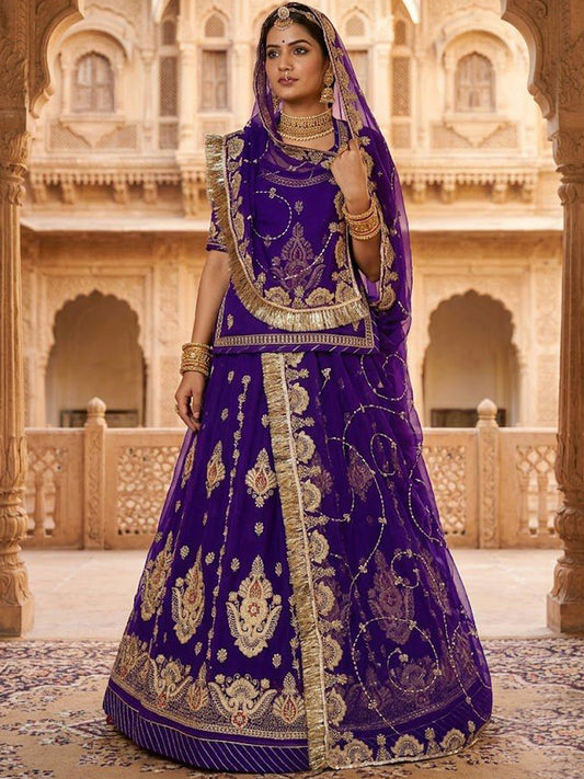 Blue Half Pure Rajputi Poshak with Heavy Gold Zari Sequence work -91991