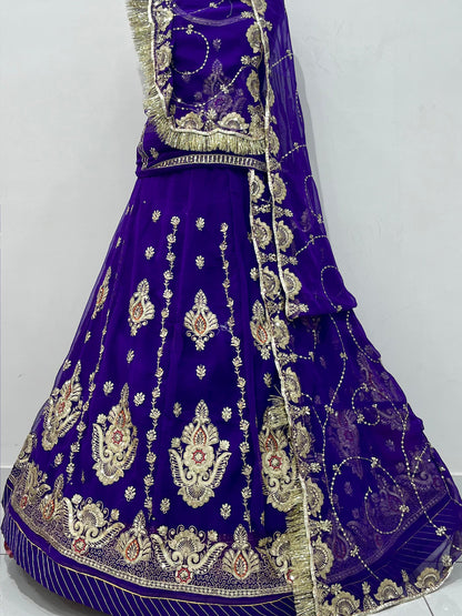 Blue Half Pure Rajputi Poshak with Heavy Gold Zari Sequence work -91991