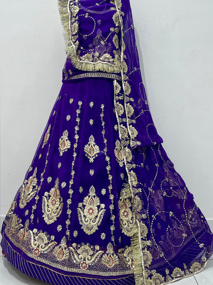 Blue Half Pure Rajputi Poshak with Heavy Gold Zari Sequence work -91991