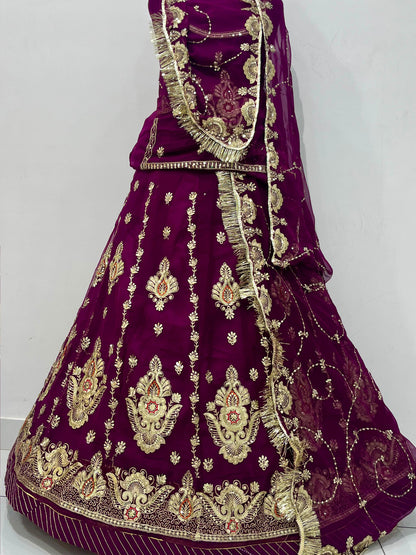 Deep Purple Half Pure Rajputi Poshak with Heavy Gold Zari Sequence work -91986