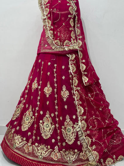 Red Half Pure Rajputi Poshak with Heavy Gold Zari Sequence work -91989