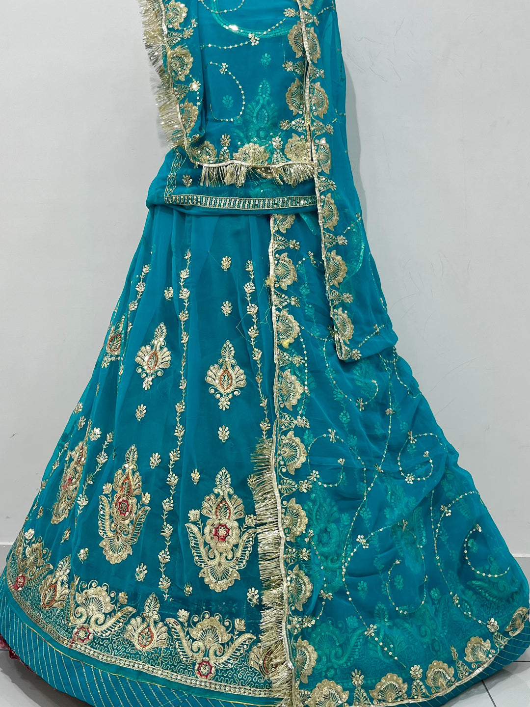 Blue Half Pure Rajputi Poshak with Heavy Gold Zari Sequence work -91987
