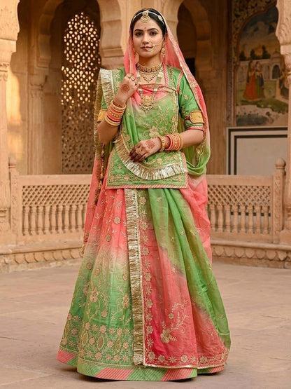 Double Shaded Gold Crush Rajputi Poshak – Royal Wedding Partywear-91985