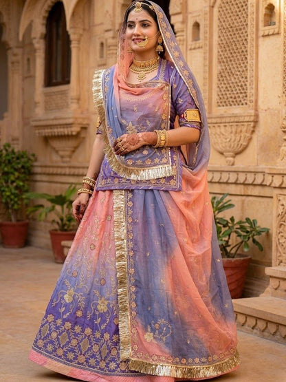 Double Shaded Gold Crush Rajputi Poshak – Royal Wedding Partywear-91984