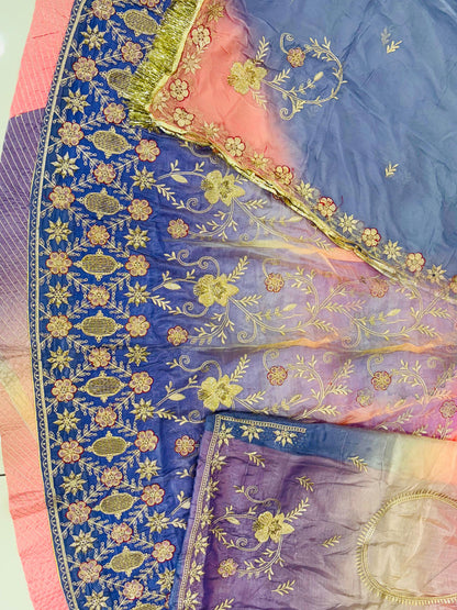 Double Shaded Gold Crush Rajputi Poshak – Royal Wedding Partywear-91984