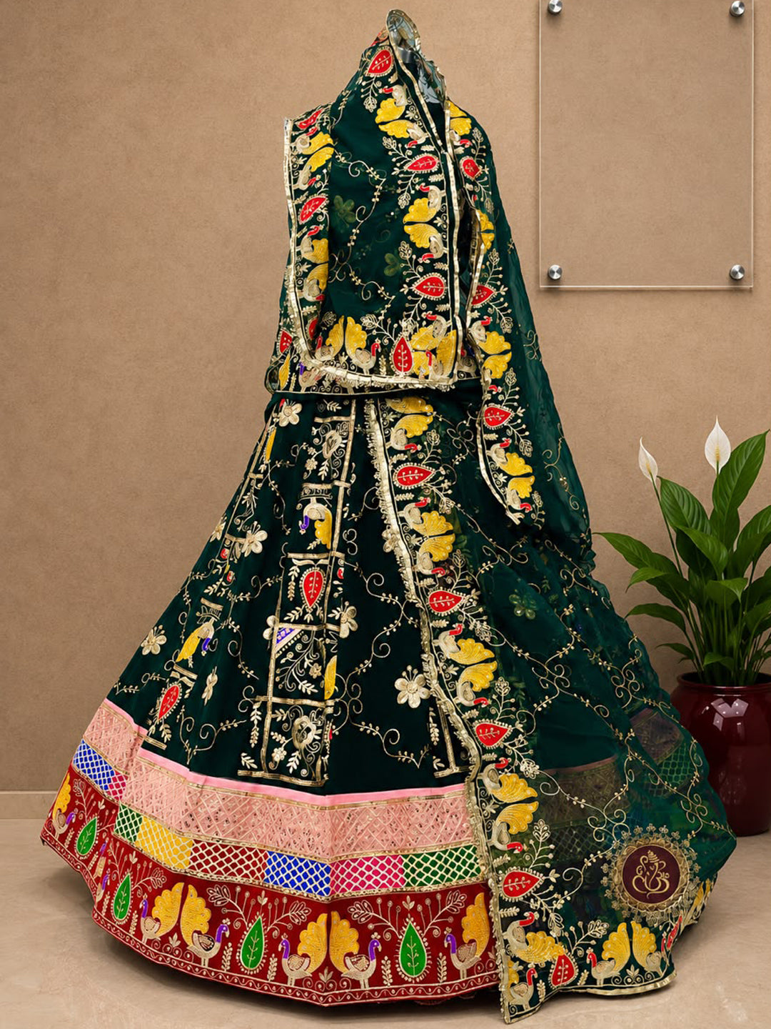 Green Designer Blooming Georgette Vintage Rajputi Poshak with Sequence Work-92003